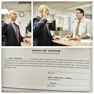David Gevorkyan sworn in by Glendale City Clerk (from David Gevorgyan's Facebook)