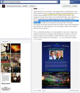 David Gevorkyan's FB post promoting Anthony Portantino David Gevorkyan's FB post promoting Anthony Portantino